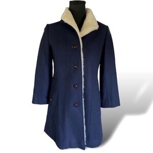 Vintage WOOL PEA COAT FUR LINING High Collar